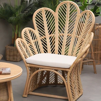 Скандинавские дизайнерские стулья для гостиной из ротанга, Домашний диван Со спинкой, мебель для дома, креативное Ретро-кресло для отдыха на балконе