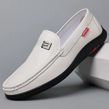 2023 Новая Повседневная обувь ручной работы для мужчин, черные, белые Лоферы, Мужская кожаная обувь без застежек, мужская модная обувь для водителей при ходьбе