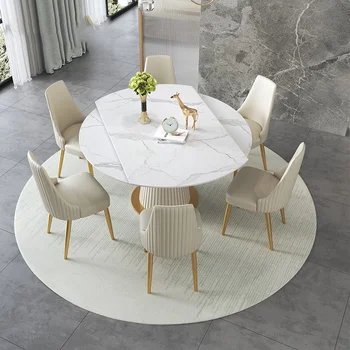 Современный Простой Роскошный обеденный стол из каменной плиты, Круглый кухонный стол, Домашний Мраморный обеденный стол и стул, комбинированная мебель