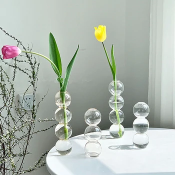Стеклянная ваза в скандинавском стиле, домашнее маленькое гидропонное растение, стеклянная бутылка, декор для гостиной, украшение из сушеных цветов, прозрачная ваза для цветов