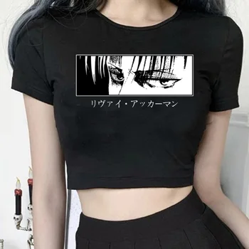 attack on titan cyber y2k готический укороченный топ, женская футболка с графическим принтом fairycore Kawaii 90-х, укороченный топ