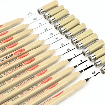 Фломастер Micron Ink для рисования манги с 12 наконечниками, Пигментная подводка, игла для рисования, ручка-крючок, линейка, ручка для эскизов, набор канцелярских принадлежностей для творчества