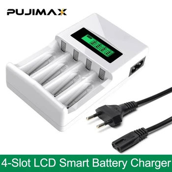 PUJIMAX 1-4 Слота Смарт-Зарядное Устройство ЖК-Дисплей США/ЕС/Великобритания Штекер Для AAA/AA Ni-MH/Ni-Cd Аккумуляторных Батарей С Кабелем Переменного тока