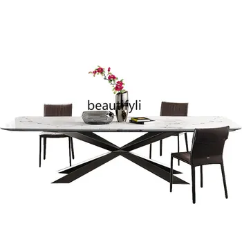 Обеденный стол из скандинавского мрамора, современный простой прямоугольный домашний обеденный стол, обеденный стол и стул