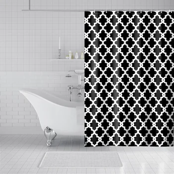 Занавеска для ванной комнаты из водонепроницаемой полиэфирной ткани, занавеска для душа с геометрическим рисунком, сплошной цвет, Многоразмерный домашний декор с крючками