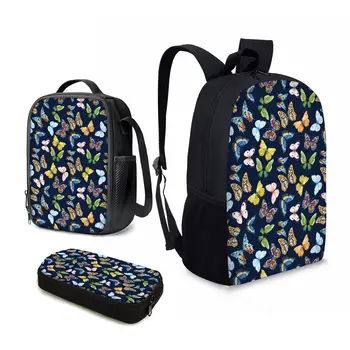 YIKELUO 3 шт. Красочные Подарки для мальчиков и девочек в школу с принтом бабочки, рюкзак с принтом насекомых/животных, Изолированная сумка для ланча