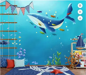3d фотообои на заказ фреска Мир Океана Детская комната Мультфильм Кит гостиная домашний декор обои для стен 3d