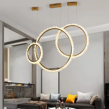 Светодиодная современная минималистичная хрустальная люстра со стеклянным кольцом, роскошная лампа для гостиной и столовой творческой личности в скандинавском стиле.