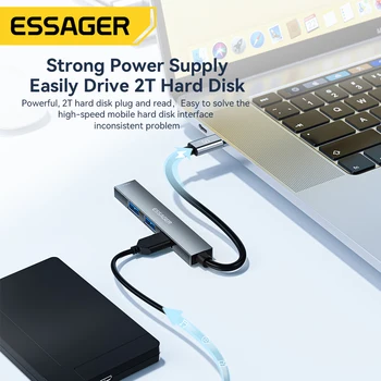 Essager Высокоскоростной Адаптер-Разветвитель 4 в 1 USB C Концентратор USB 2,0 Многофункциональный Расширитель Для Портативного Компьютера Офисный Концентратор Type C Hub