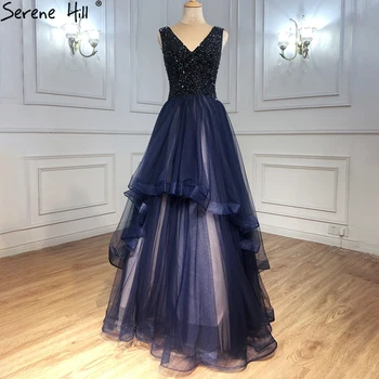 Serene Hill Темно-синие вечерние платья трапециевидной формы, платья 2023, без рукавов, расшитые бисером, сексуальные для женщин, Свадебная вечеринка LA71125