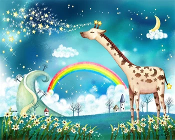 Обои Beibehang для стен 3D Современные 3D обои фрески радуга мультфильм жираф фэнтези фоновые обои для детской комнаты