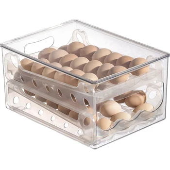 Выдвижной ящик для хранения яиц Аксессуары Держатель для яиц Контейнер Ящик для холодильника Штабелируемая коробка для яиц Кухонный органайзер для холодильника