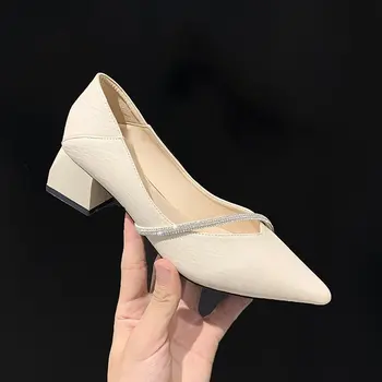Элегантные однотонные женские туфли-лодочки со стразами, Пикантная острая головка для выпускного вечера, Удобная походка, Новая Офисная Уличная женская обувь