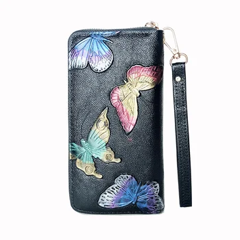 Женский длинный кошелек с 3D тиснением клатч с розой и бабочкой Женская сумка на молнии с большими возможностями роскошные сумки для переноски Сумочка в китайском стиле