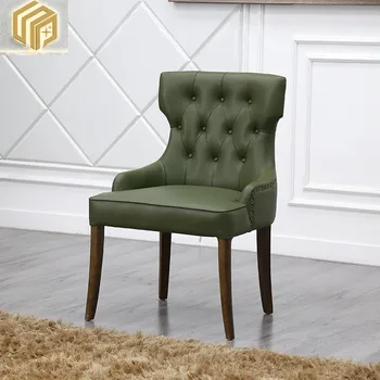 Индивидуальный обеденный стул в американском стиле Гостиничный зеленый кожаный обеденный стул с откидной спинкой Отель Западный ресторан домашняя столовая