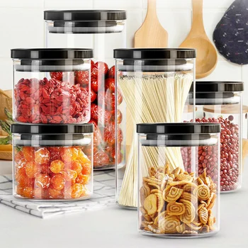 Контейнер для хранения продуктов Пластиковый холодильник Многозерновые стеклянные бутылки с крышками Кухонные влагостойкие прозрачные герметичные банки