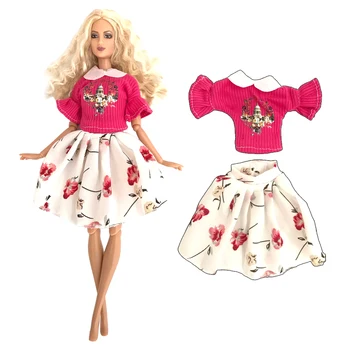 1 комплект, платье в стиле принцессы, Розовый топ с рукавами принцессы + пышная юбка, Вечеринка по случаю Дня рождения куклы Барби, аксессуары для девочек 293F DZ