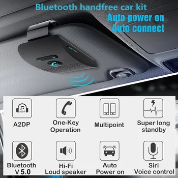 Автомобильный комплект громкой связи с Bluetooth, зажим для солнцезащитного козырька, Беспроводной аудиоприемник, Громкая связь, Музыкальный проигрыватель, Двойной микрофон