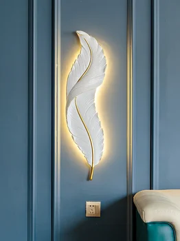 Современные скандинавские роскошные светодиодные настенные светильники для спальни, гостиной, прикроватные бра с перьями, светильники для внутреннего освещения