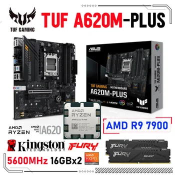 Материнская плата ASUS TUF GAMING A620M-PLUS для настольных пк С процессором AMD Ryzen 9 7900 CPU Combo + Kingston RAM DDR5 5600 МГц 16Gx2 Подходит для НОВОГО