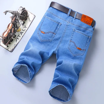2023 Летние брендовые эластичные Тонкие бермуды Masculina Из хлопчатобумажной ткани, мужские джинсы длиной до колена