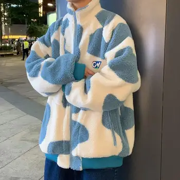 Куртка из овечьего бархата мужская корейская версия тренда Harajuku зимняя утепленная одежда для пар уличная одежда верхняя рубашка молодежная толстовка