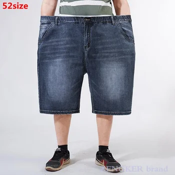 Летние джинсовые мужские брюки с пятью точками, большие размеры, свободный эластичный пояс, 50 52 вида, большие размеры