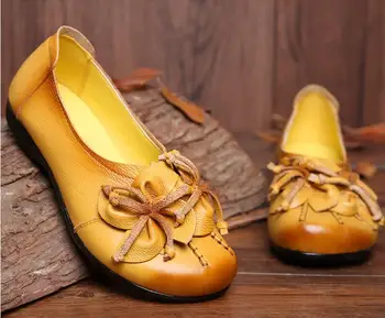 Женская обувь на плоской подошве, винтажная женская обувь из натуральной кожи, женская обувь на плоской подошве с цветами, женская удобная обувь ручной работы с мягкой подошвой