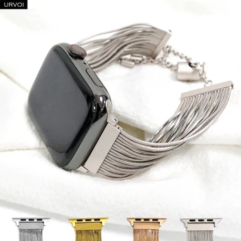 Браслет URVOI для Apple Watch Ultra Series 8 7 6 SE54 band с кисточками из нержавеющей стали металлический ремешок для наручных часов iWatch с цепочкой для девочек