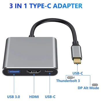 Док-станция Расширения 4K Ultra HD Type C, Совместимая с Thunderbolt 3/4 с HDMI USB 3.0 Концентратором USB-C PD USB-Разветвитель Для Ноутбука