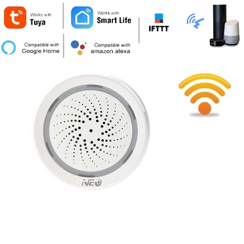 Датчик сигнализации температуры влажности Wifi Сирена Приложение Tuya Smart Life Работает с для ECHO Alexa Google Home IFTTT