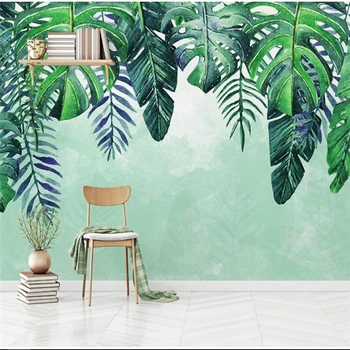 wellyu скандинавский минимализм, ручная роспись свежими тропическими листьями, телевизор, диван, настенная роспись на заказ, большие настенные обои papel de parede