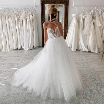 Женское свадебное платье трапециевидной формы из блестящего тюля 2023, шикарный корсет 