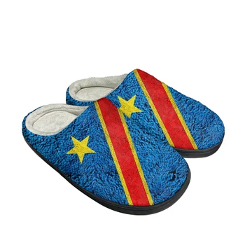 Домашние хлопчатобумажные тапочки с флагом Демократической Республики Конго, изготовленные на заказ, мужские женские сандалии, плюшевые тапочки для спальни, сохраняющие тепло, тапочки