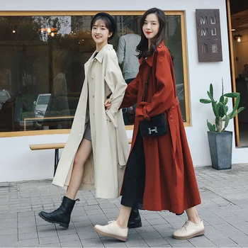Весенний тренч для женщин, Корейская одежда, Повседневное темпераментное длинное пальто выше колена, Модная ветровка для женщин, осень D111
