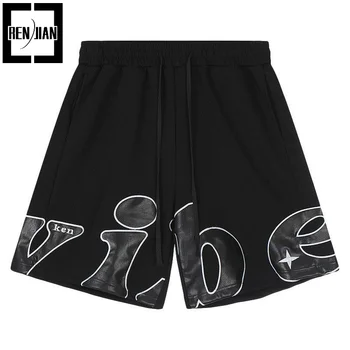 Мужские короткие джоггеры в стиле хип-хоп, свободного кроя, шорты в стиле Vibe, Короткие брюки Y2K с эластичной резинкой на талии