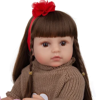 55 СМ Кукла Реборн Реалистичные Длинные Прямые Волосы Две Красивые Косы Красные Штаны Для Маленькой Девочки для Детей Подарок Кукла Игрушка Подарок На День Рождения