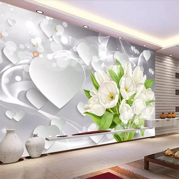 Обои на заказ Beibehang 3d фреска букет белых тюльпанов в виде сердца фон для гостиной обои для домашнего декора papel de parede