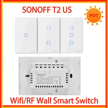Sonoff T2 WiFi Умный настенный сенсорный выключатель света US 1 2 3 Банды RF Беспроводной пульт дистанционного управления светом Умный домашний контроллер Работа с Alexa Google