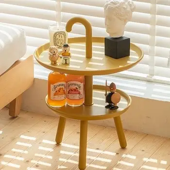 Скандинавский двухслойный симпатичный портативный маленький круглый журнальный столик, приставной столик для дивана, простой современный угловой столик для закусок, чайный столик мобильный