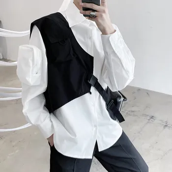 Корейский стиль индивидуальность мужская мода хип-хоп грузовой жилет Асимметричный дизайн мужской винтажный уличный жилет куртка без рукавов