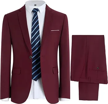 Мужской костюм Lansboter бордового цвета, 2 предмета, тонкий зубчатый лацкан, простая пуговица, формальный пиджак для свадьбы жениха, банкета с брюками