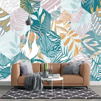 Современные минималистичные растения тропического леса, банановые листья, гостиная, спальня, самоклеящиеся обои на заказ, фрески