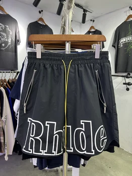 Нью-Йорк Лимитед, черные шорты RHUDE с большим логотипом, мужские И женские Бриджи лучшего качества с завязками Оверсайз Внутри Сетки