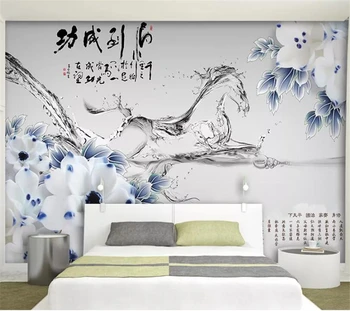 beibehang Индивидуальный большой настенный художник, нагруженный лошадью для достижения успеха, обои с рельефными цветами на заднем плане papel de parede