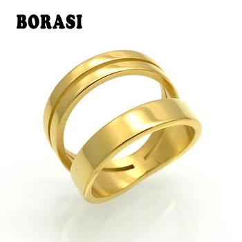 BORASI Кольцо из нержавеющей стали для женщин девочек Австрийские уникальные Полые Милые кольца Модные украшения Золотого и серебряного цвета Оптом
