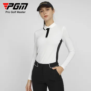 Женская футболка для гольфа PGM с длинным рукавом, осенне-зимние виды спорта, контрастный цвет ткани, тонкий дизайн, женская одежда для гольфа YF531