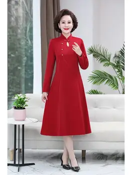 Новое Женское Зимнее Элегантное Платье с вышивкой, Женский Дизайнерский Длинный Халат для коктейльной вечеринки в винтажном китайском стиле, Vestidos