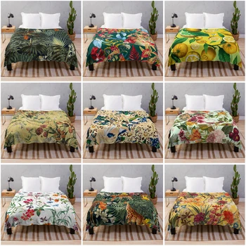 Покрывало Покрывало для дивана коралинное флисовое одеяло охлаждающее одеяло изготовленное на заказ декоративное покрывало для кровати цветок птица растение оранжевый