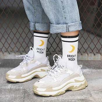 Хлопчатобумажные носки Bright Moon в корейском стиле Harajuku с Английскими буквами Chaussette Femme, Забавные Носки в стиле хип-хоп, Экипаж для скейтбординга Sokken